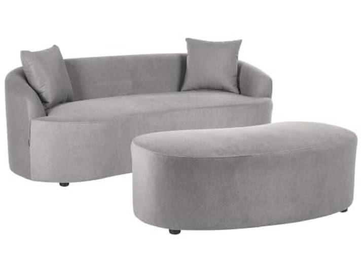 Beliani 2-Sitzer Sofa mit Ottomane Stoff grau gepolstert oval geschwungen modern organische Form Amal