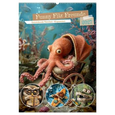 Funny Filz Freunde (Wandkalender 2027 DIN A2 hoch), CALVENDO Monatskalender