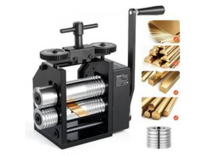 VEVOR Handwalzwerk 60 mm 4-in-1 Schmuckwalzwerk Rund Flach Vierkant Halbrund, Manuelles Schmuckwerkzeug für DIY-Schmuckhersteller, Einstellbare Dicke 0,03–7 mm, für Duktile Metalle Gold Silber Kupfer Alu