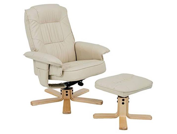 IDIMEX Relaxsessel Charly mit Hocker, schöner Drehsessel mit Lederimitat in beige, praktischer Polstersessel mit Seitentasche