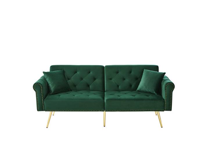 Flieks Sofa 2-Sitzer Schlaffunktion Samtbezug Verstellbare Lehne Metallfüße Kleinraum, Grün, Holz, 89.54x19.81x76.84 cm, Babymöbel & Kindermöbel, Kinderzimmer & Jugendzimmer, Schlafsofas
