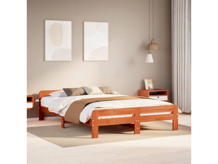 Massives Kiefernholz Bettgestell mit Lattenrost und Kopfteil 160x200 cm Massivholzbett 160x200 ohne Matratze Wachsbraun Kiefernholz Bettgestell mit Lattenrost stabil und langlebig