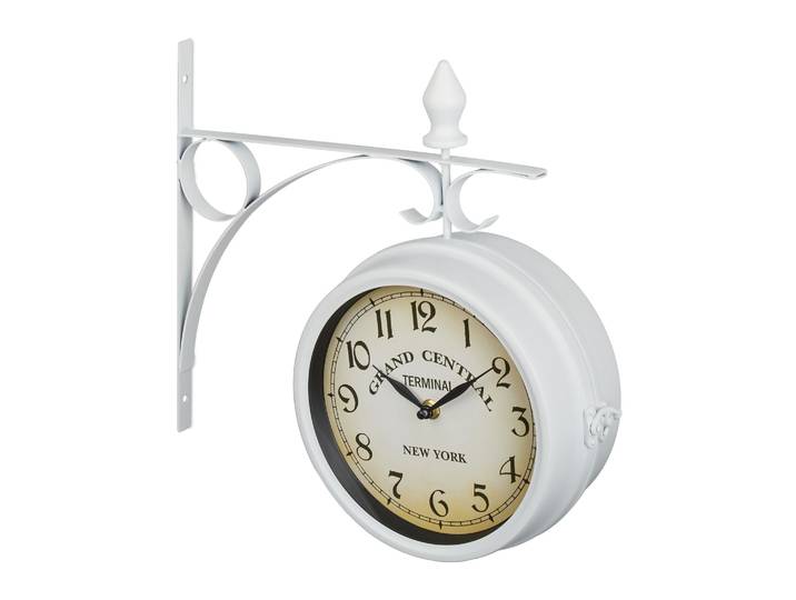 Bahnhofsuhr doppelseitig Weiss-Creme-Schwarz