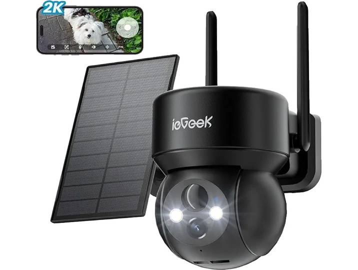 Caméra de sécurité solaire sans fil extérieure\, résolution HD 2K\, vision nocturne jusqu'à 10 mètres\, détection de mouvement