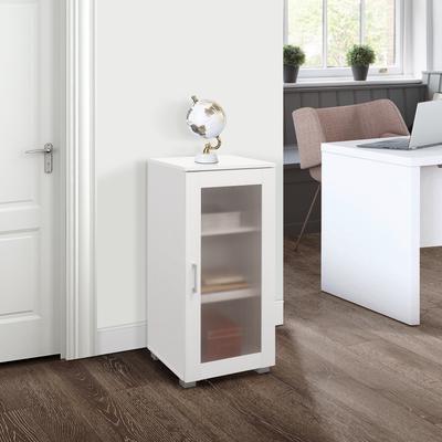 InRoom Designs Modern Narrow Storage Cabinet with Textured Glass Door, Interior Shelves, Metal Handle and Elevated Base