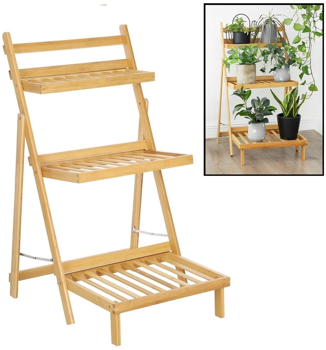Decopatent Plantenrek van bamboe hout met 3 etages