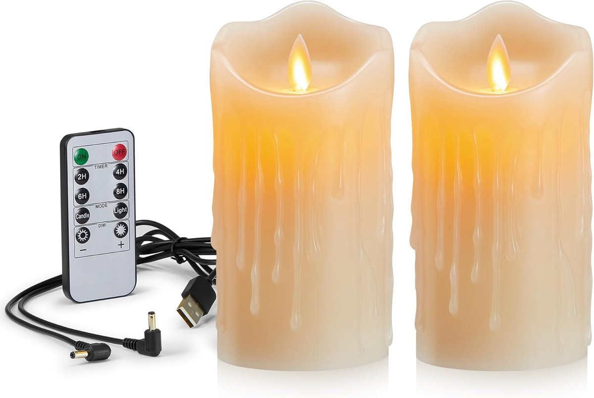 Oplaadbare Led-kaarsen met Afstandsbediening - Set van 2 USB-kaarsen voor Decoratie
