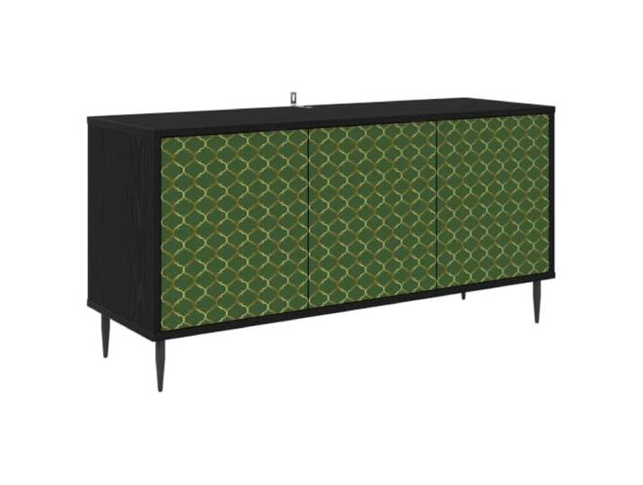 GKHPYURE TV-Schrank 102 x 33 x 51 cm Eiche Schwarz aus technischem Holz 3 Türen, Türplatte bis 30 kg, Füße 11 cm, nur für den Innenbereich, Montage erforderlich