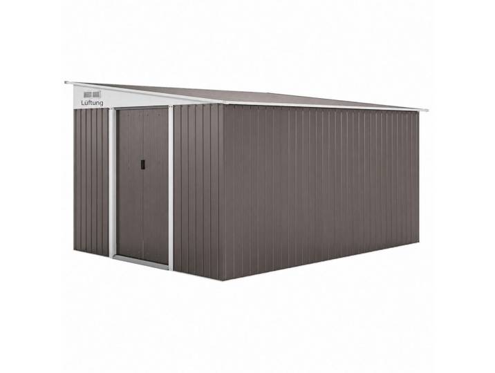 Oxeza Gerätehaus 345/280/201 cm Grau mit Schiebetüren und Lüftungsschlitze (8,9 ㎡), Metall, Uni, Rechteckig, 345x201x280 cm, Gartenzubehör, Geräteschuppen