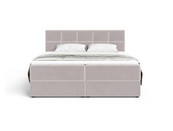 Chilly. Möbel Design Bett Vello - Stilvolles Boxspringbett mit Bettkasten, Matratze und Topper - 140x200 cm - Samt Sic Beige