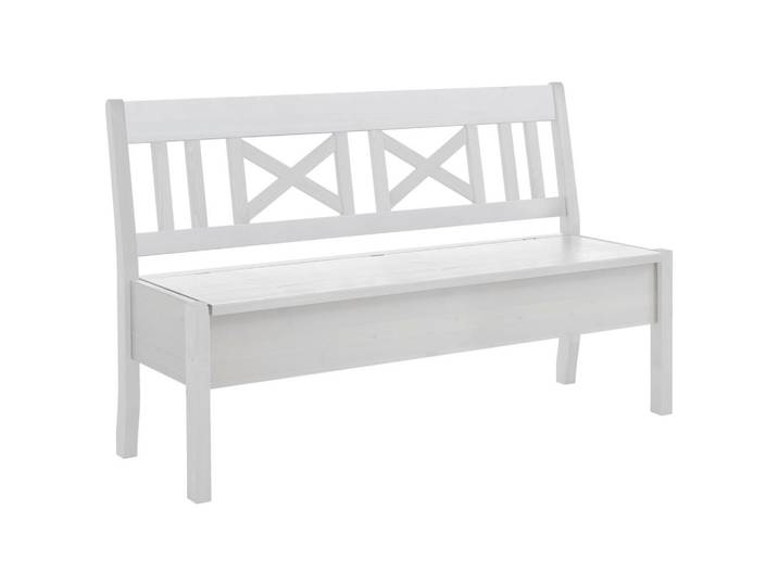 Boxxx Sitzbank, Weiß, Holz, Kiefer, massiv, 2-Sitzer, 148x93x58 cm, Truhe im Sitz, in verschiedenen Holz-Dekoren erhältlich, mit Rückenlehne, Größen erhältlich, Holzmöbel, Sitzgelegenheiten Holz, Holzbänke