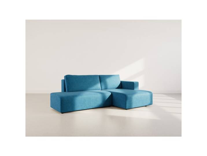 Topaze - canapé d'angle droit 4 places convertible avec coffre en velours côtelé - Bleu