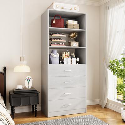 Rackcog Freestanding Closet Organizer with 4 Drawers and 4 Shelves, Wooden Closet System for Walk-in Closet