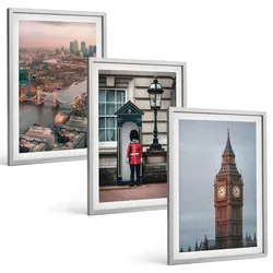 BILDER SET 3er Set - 40x60 cm Silberner Rahmen - London Bridge Guardian Big Ben