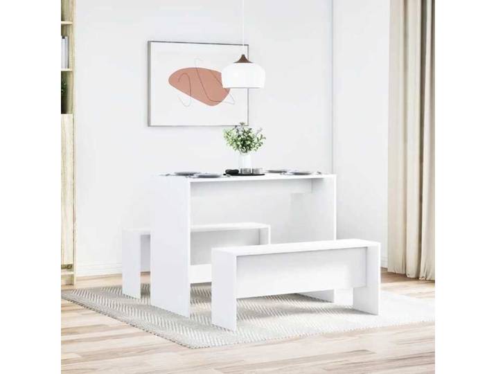 Blanc Ensemble table à manger et bancs 3pcs SARAZYJ Table et chaises blanc bois d'ingénierie E269