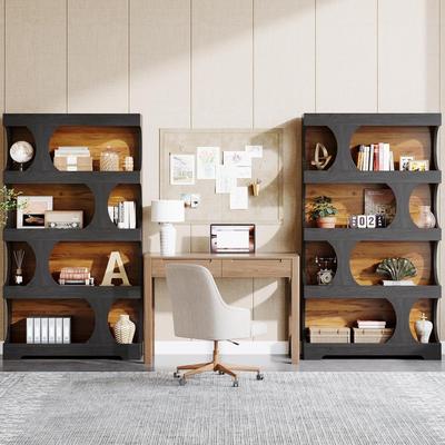 YUZHOU "71"" Tall Bookcase Wood 4-Tier Bookshelf, Modern Freestanding Display Storage Shelves"