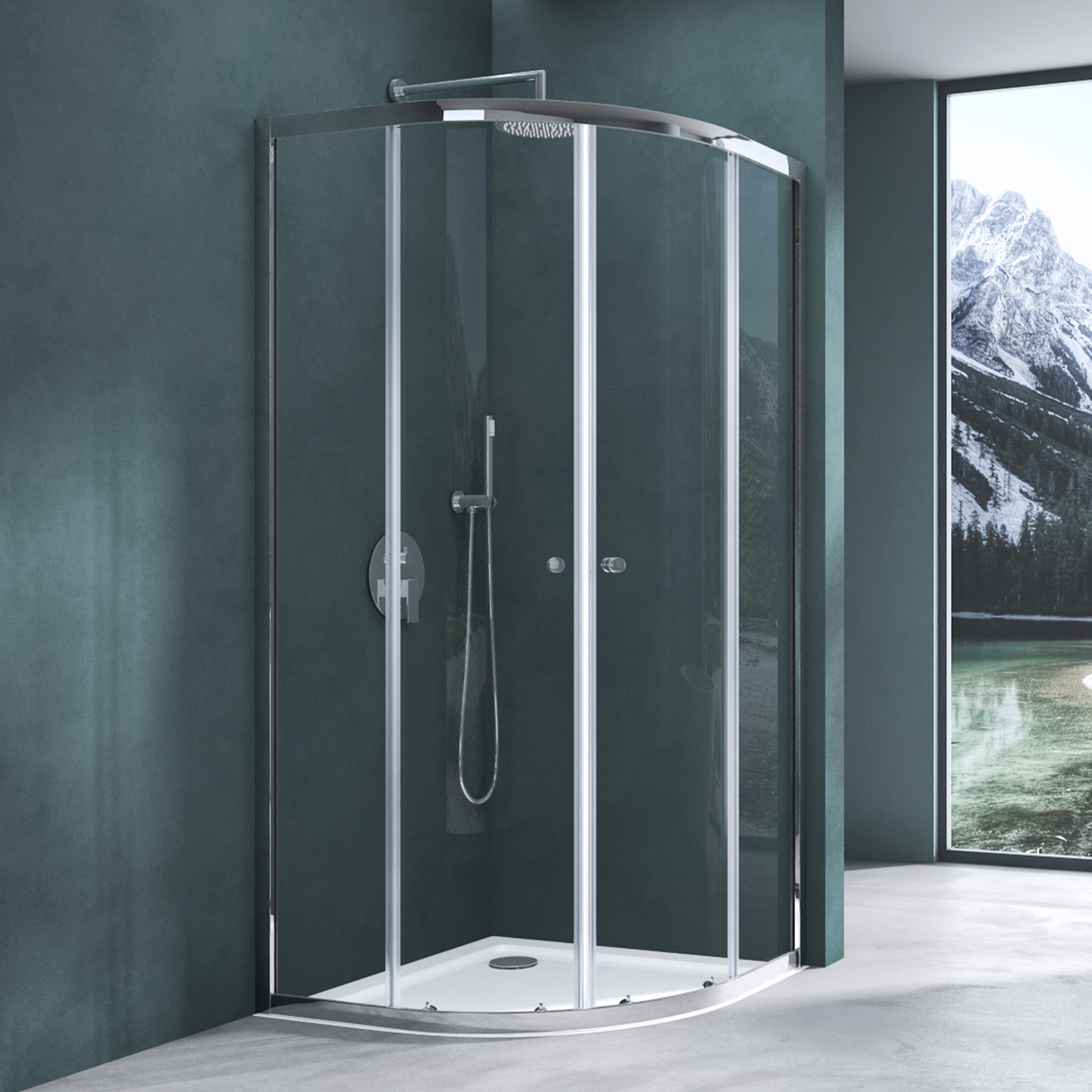 Mai & Mai Duschkabine 100x100 viertelkreis Dusche Duschabtrennung mit 2 Schiebetüren inkl. Duschtasse ESG-Sicherheitsglas Nano-Beschichtung Ravenna32K