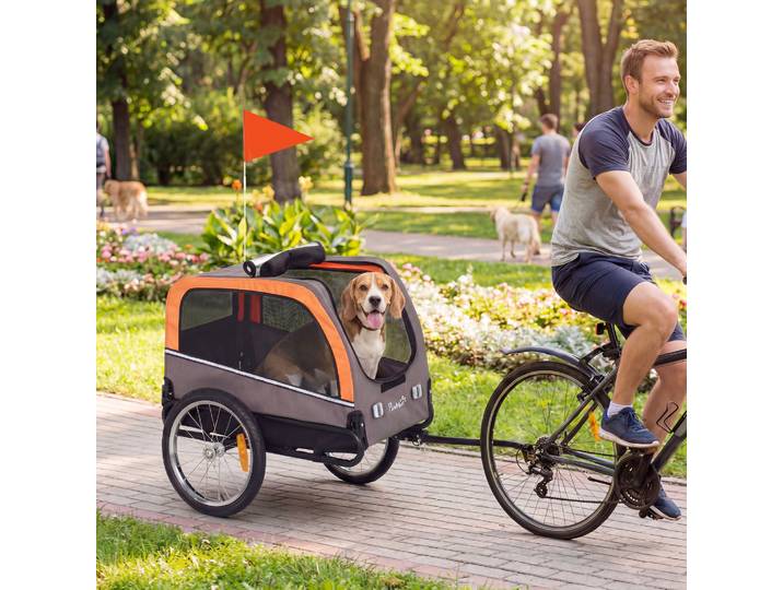 PawHut Remorque Vélo Pliable Chien 20kg Orange Sécurisée