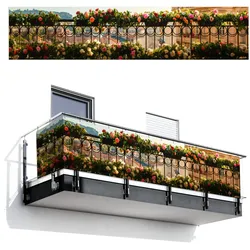 BALKON-SICHTSCHUTZ Blumen - Zaun - Stadtbild - Sommer Deko XXL 500x110 cm
