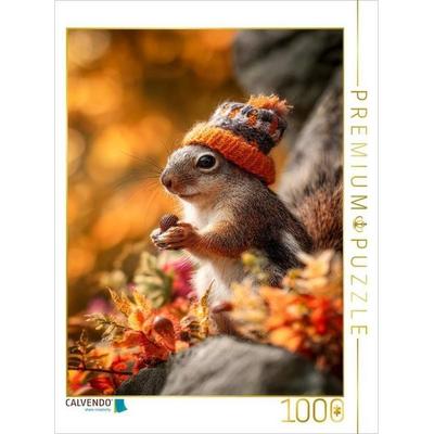CALVENDO Puzzle Eichhörnchen mit Mütze im Herbst | 1000 Teile Lege-Größe 64x48cm Foto-Puzzle für glückliche Stunden