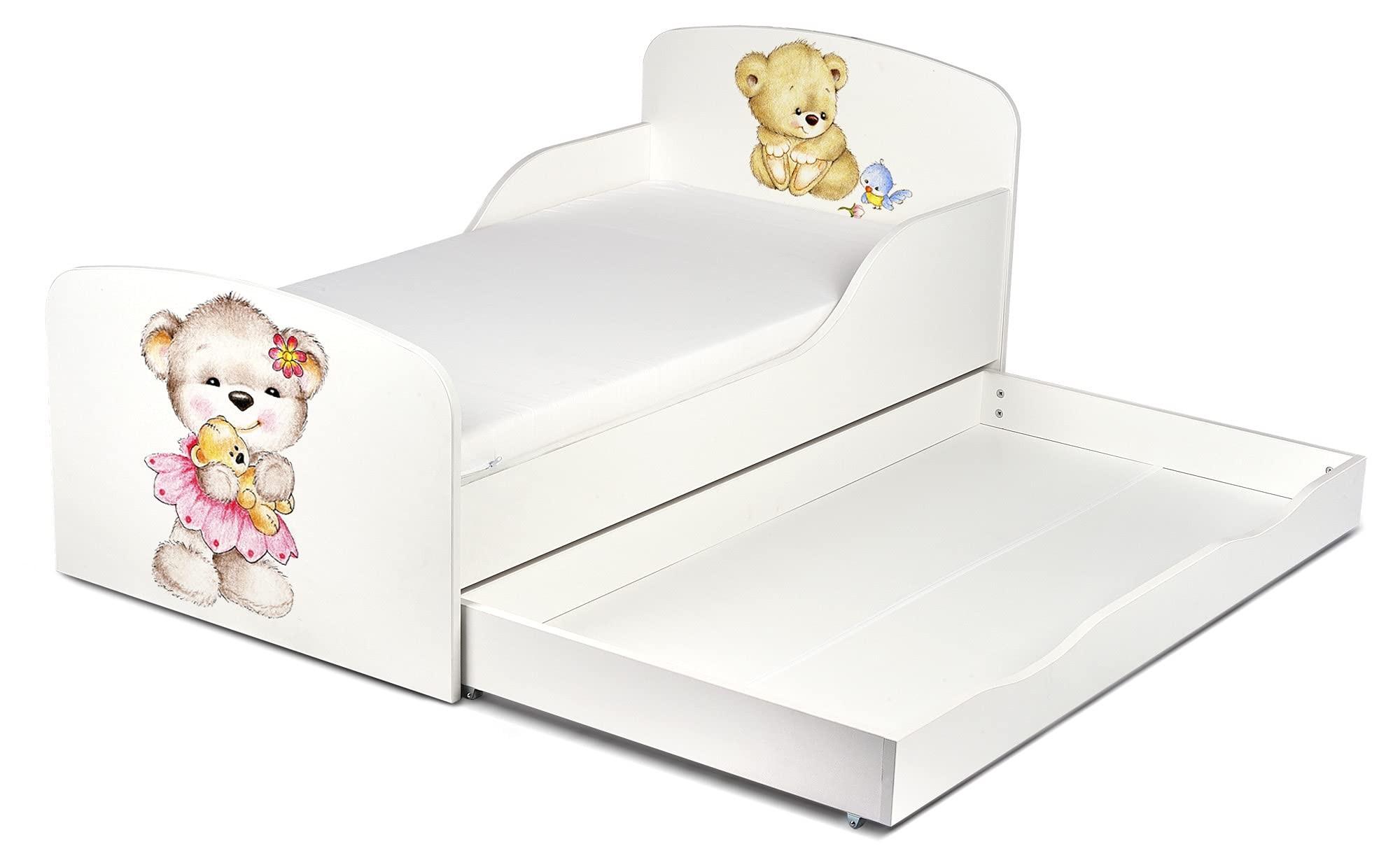 Modernes Weißes Holz-Kinderbett mit Schublade und Matratze 140x70 cm