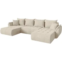 WOHNLANDSCHAFT mit Schlaffunktion und Bettkasten TOKO-U 378x194x86 Creme Velours