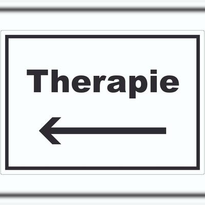HB-Druck Therapie Aufkleber mit Text und Richtungspfeil links Raum Behandlung waagerecht A6 (105x148mm)