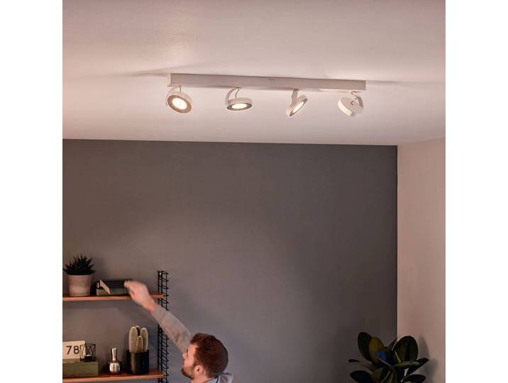 Philips Clockwork LED-Strahler weiß 4flg. WarmGlow Clockwork, dimmbar, weiß / opal, für Wohn- / Esszimmer, Metall, Modern