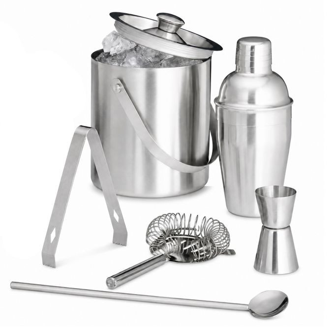 Relaxdays Cocktailset van RVS met ijscontainer in zilver