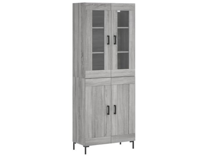 Kaorsrow Highboard Grau Sonoma 69,5x34x180 cm Holzwerkstoff Elegantes Highboard in Grau Sonoma mit Glas und Metallfüßen ideal für Wohnzimmer und Flur.