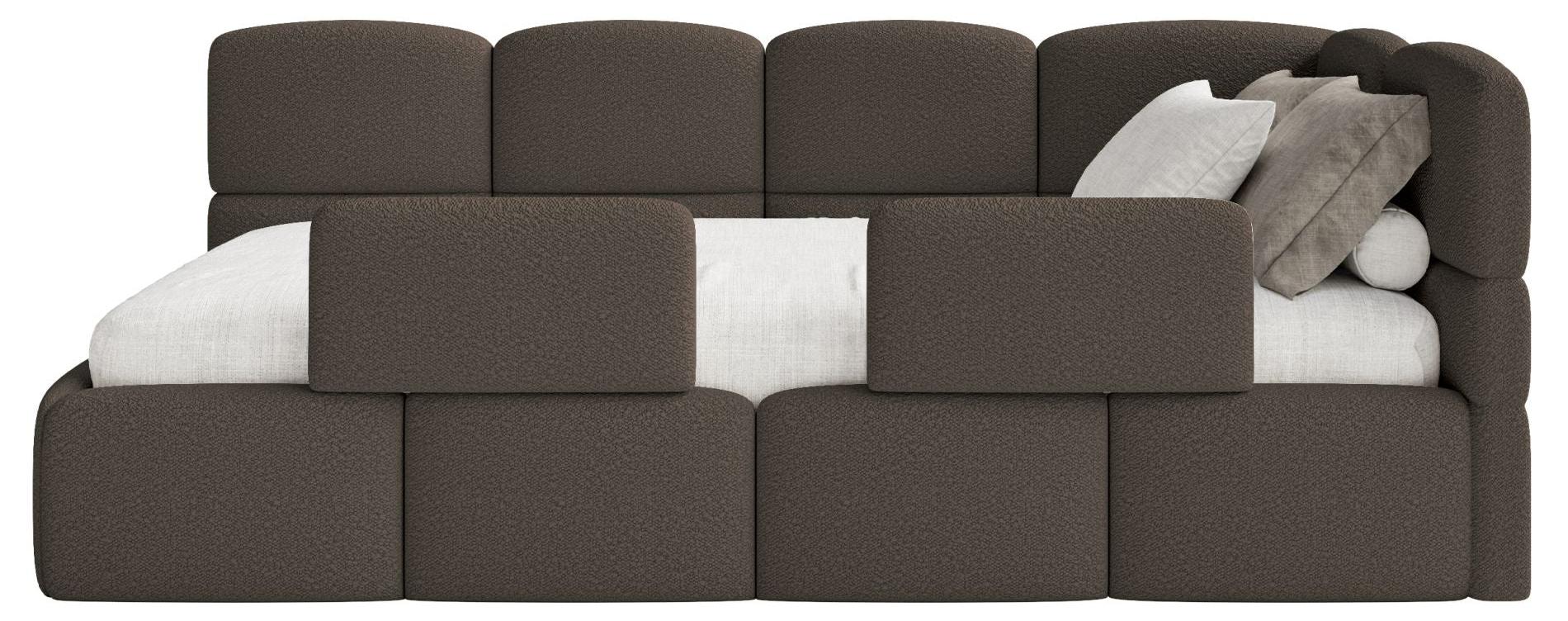 Selsey Cloudy - Jugendbett 90x200 cm, rechtsseitig, mit Bouclé-Bezug und Rausfallschutz, Braun