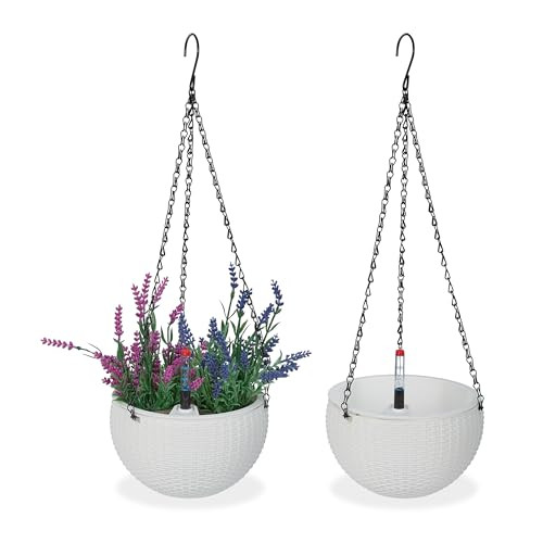 Relaxdays set van 2 hangpotten met watermeter, wit