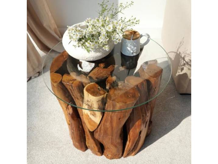 More2Home Beistelltisch Solo recyceltes Teakholz 50 cm Glas rund