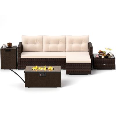 Costway 4 Pieces Outdoor Furniture Set with 32 Inch Fire Pit Table and Propane Tank Cover