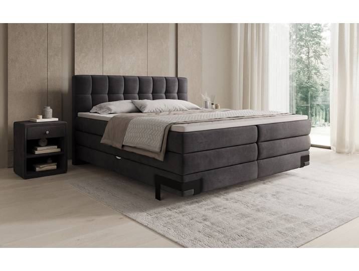 Boxspringbett Isabell mit Stauraum in Samt - 140x200 - Dunkelbraun - H3 (70-100kg) - Luxusbetten24