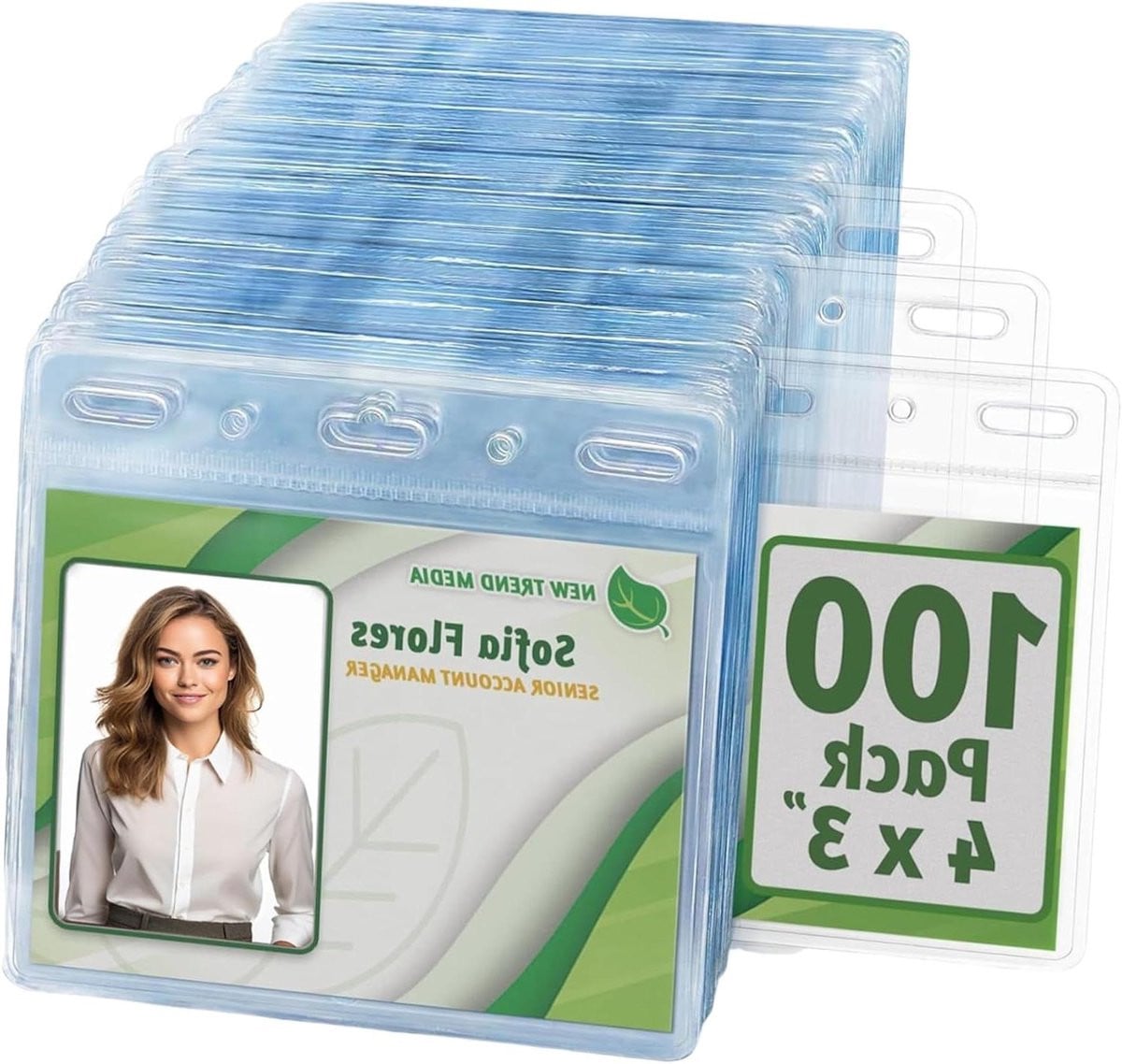 Set van 100 horizontale doorzichtige plastic badgehouders, 100 x 7 cm