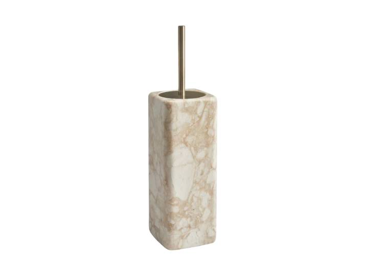 Handgefertigter, luxuriöser Toilettenbürstenhalter „Blake“ aus Marmor Beige marmoriert, Gold Aquanova