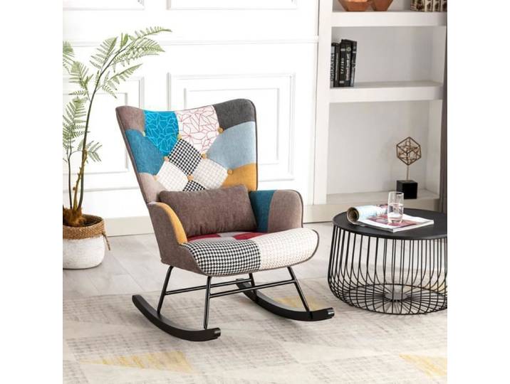Fauteuil à bascule avec accoudoirs – HomeMiYN - structure métallique – chaise berçante d'allaitement en tissu lin