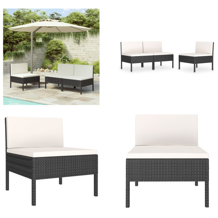 vidaXL Gartenstühle 3 Stk. mit Auflagen Poly Rattan Schwarz - Gartenstuhl - Gartenstühle - Outdoor-Stuhl - Outdoor-Stühle