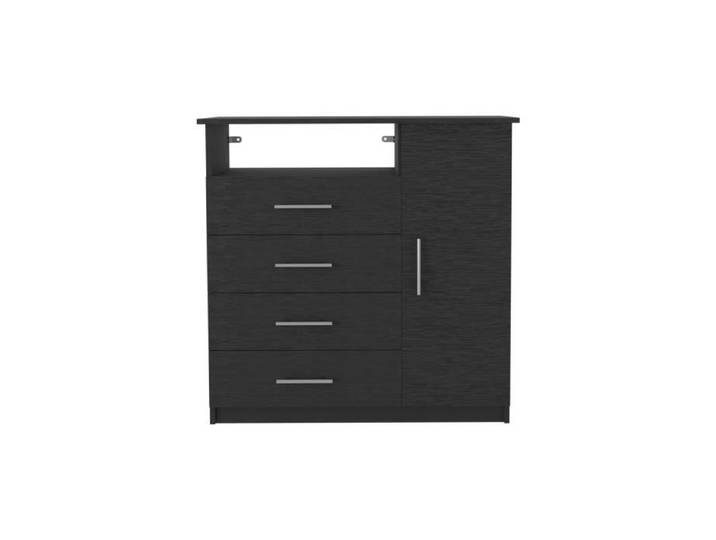 Commode avec penderie Perú polyvalente avec 4 tiroirs et plateau TV