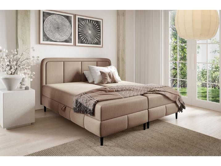 Compleo Boxspringbett auf hohen Füßen, Doppelbett, skandinavischer Stil, Veloursstoff