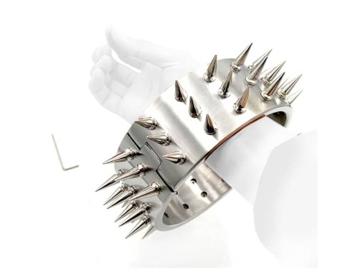 SM Schwere Metall Halsreif/Halsfessel Halsband mit 3 Reihe Abnehmbare Spike, Edelstahl Halsbänder BDSM Bondageset Fessel Set Sklaven Neck Kragen Fetisch Erotik Sex Spielzeug für Paare,Herren 13.7 cm