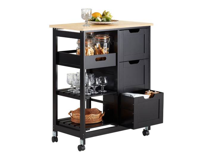 SERVIERWAGEN mit Rollen, Schwarz, 68x85x38cm, bis 50kg