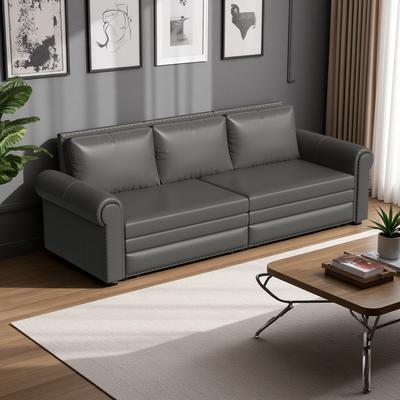 ZWYO HOSIMU "93.7"" Chesterfield Faux Leather Multi-Functional Sofa Bed, 3-in-1 Convertible King Pull Out Sleeper Sofa with Nailhead Trim"