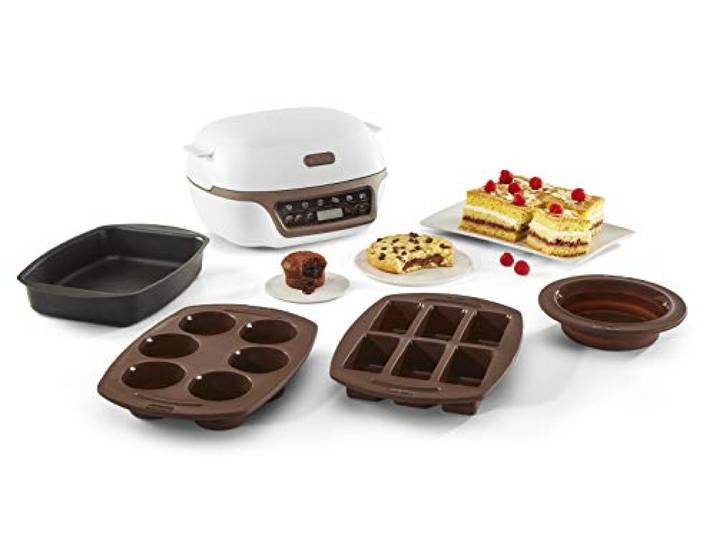 Tefal Kuchenmaschine, 5 automatische Programme zur Einstellung, 1 manueller Modus, 3 flexible Formen, 1 große Backform aus beschichtetem Stahl, kompatibel mit Crispybake, Cake Factory + KD802112