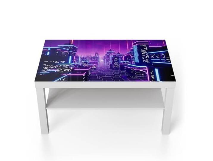 DEQORI Glastisch weiß groß 90x50 cm Motiv Futuristische Visionen ausgefallener Beistelltisch aus Glas Hochglanz Couchtisch fürs Wohnzimmer moderner Couch Tisch mit Design