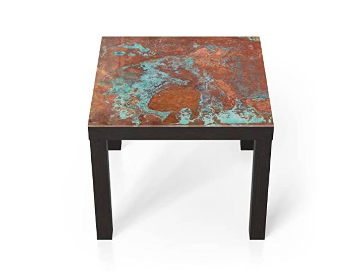 DEQORI Glastisch schwarz klein 55x55 cm Motiv Rostige Kupferplatte ausgefallener Beistelltisch aus Glas Hochglanz Couchtisch fürs Wohnzimmer moderner Couch Tisch mit Design