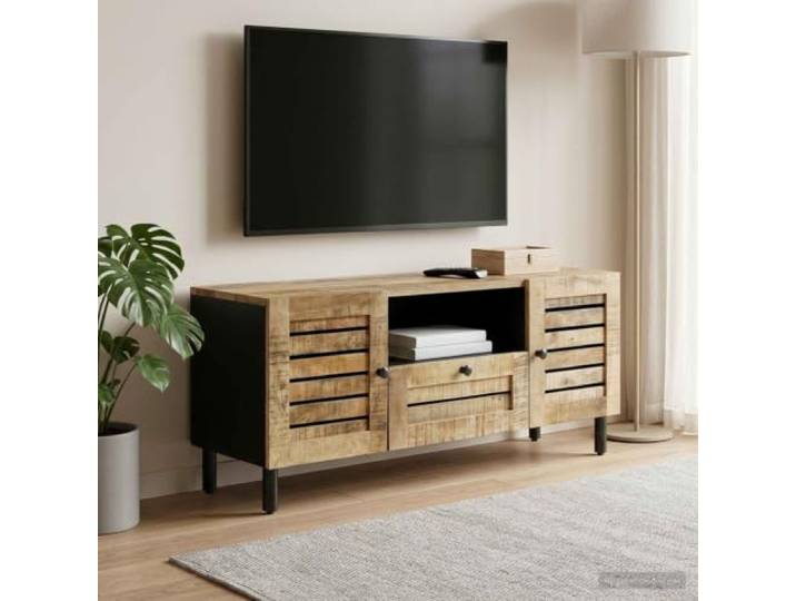 Stauraumschrank Natur 105 x 33 x 46 cm Massivholz Mango mit Messingknöpfen Massivholz Mango, braune Oberfläche, zwei Fächer, Messingknöpfe, modernes Design, einfache Pflege