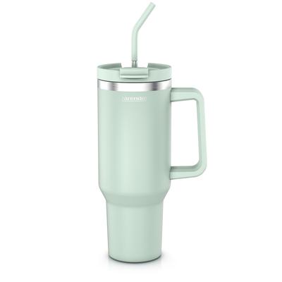Arendo Thermobecher 1200 ml, Edelstahl Tumbler mit Deckel, Henkel, Strohhalm, doppelwandig, vakuumdicht, auslaufsicher