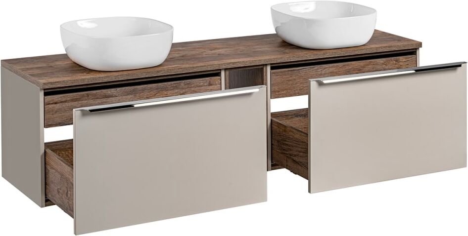 Petits meubles Meuble double vasque 180cm 2 niches panneaux stratifiés et mdf taupe Taupe 180x48x46cm